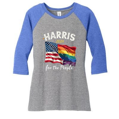 Harris 2024 For The People Usa Pride Flag Women's Tri-Blend 3/4-Sleeve Raglan Shirt