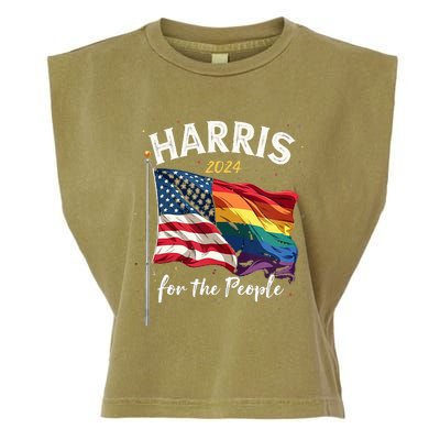 Harris 2024 For The People Usa Pride Flag Garment-Dyed Women's Muscle Tee