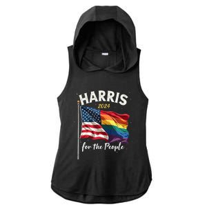 Harris 2024 For The People Usa Pride Flag Ladies PosiCharge Tri-Blend Wicking Draft Hoodie Tank