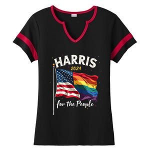 Harris 2024 For The People Usa Pride Flag Ladies Halftime Notch Neck Tee