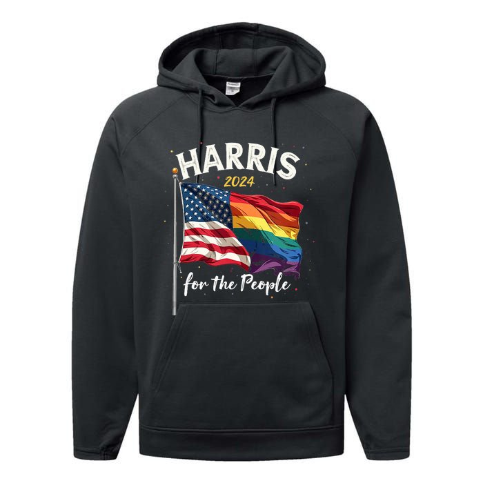 Harris 2024 For The People Usa Pride Flag Performance Fleece Hoodie