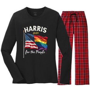 Harris 2024 For The People Usa Pride Flag Women's Long Sleeve Flannel Pajama Set 