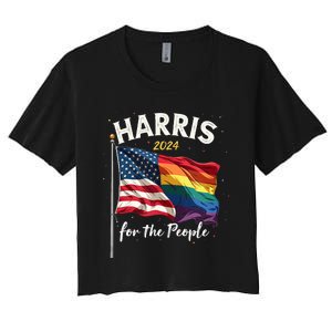 Harris 2024 For The People Usa Pride Flag Women's Crop Top Tee