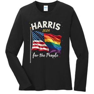 Harris 2024 For The People Usa Pride Flag Ladies Long Sleeve Shirt