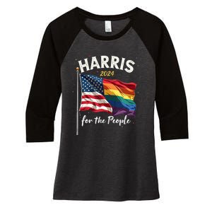 Harris 2024 For The People Usa Pride Flag Women's Tri-Blend 3/4-Sleeve Raglan Shirt