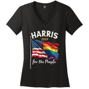 Harris 2024 For The People Usa Pride Flag Women's V-Neck T-Shirt