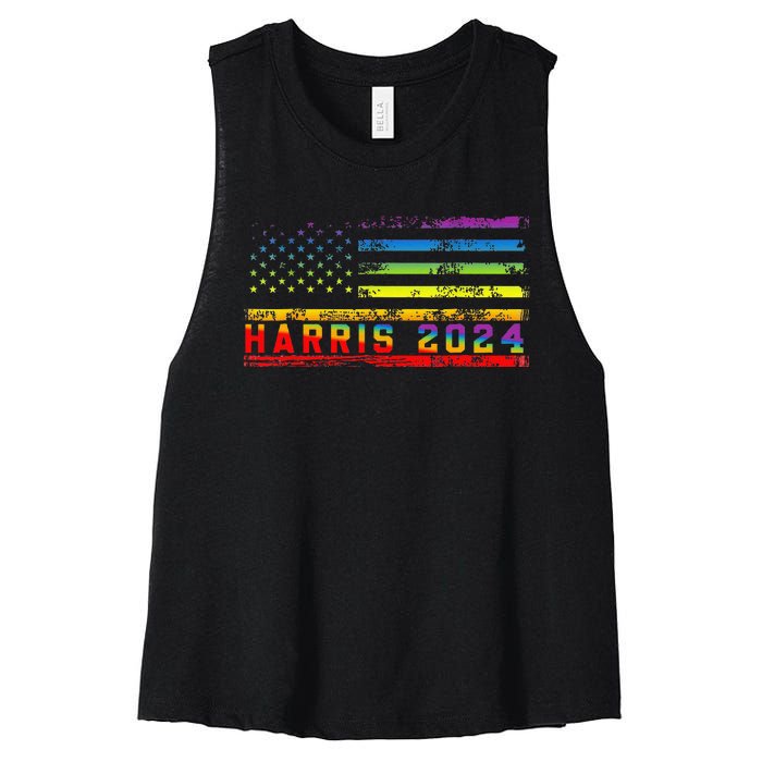 Harris 2024 For President Lgbt Flag Women's Racerback Cropped Tank