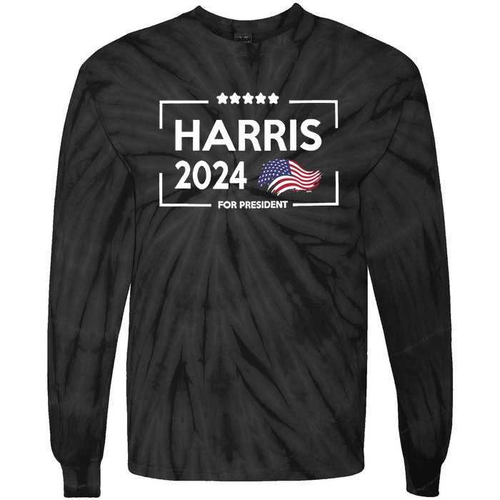 Harris 2024 Flag America Tie-Dye Long Sleeve Shirt