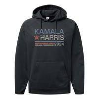 Harris 2024 Grunge Retro Stripes Vintage Kamala Harris 2024 Performance Fleece Hoodie