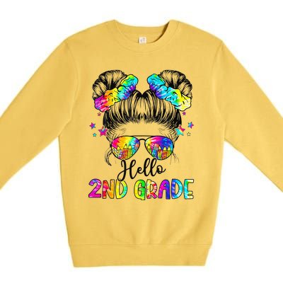 Hello 2nd Grade Messy Hair Bun Girl Back To School First Day Gift Premium Crewneck Sweatshirt