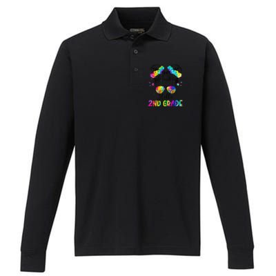 Hello 2nd Grade Messy Hair Bun Girl Back To School First Day Gift Performance Long Sleeve Polo