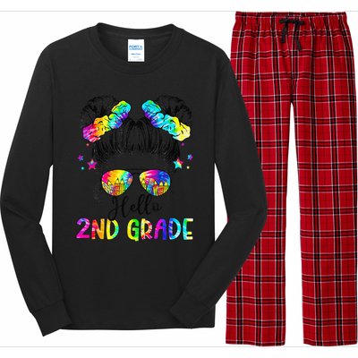 Hello 2nd Grade Messy Hair Bun Girl Back To School First Day Gift Long Sleeve Pajama Set