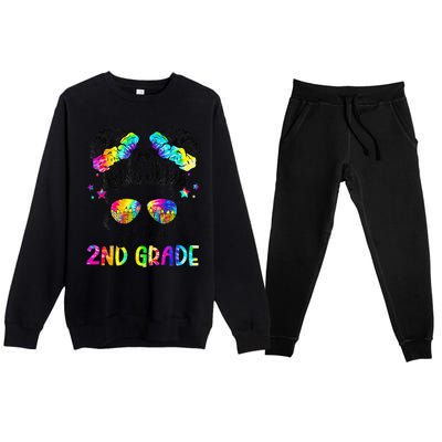 Hello 2nd Grade Messy Hair Bun Girl Back To School First Day Gift Premium Crewneck Sweatsuit Set