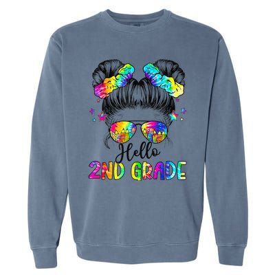 Hello 2nd Grade Messy Hair Bun Girl Back To School First Day Gift Garment-Dyed Sweatshirt