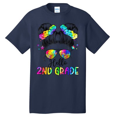 Hello 2nd Grade Messy Hair Bun Girl Back To School First Day Gift Tall T-Shirt