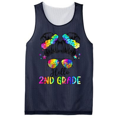 Hello 2nd Grade Messy Hair Bun Girl Back To School First Day Gift Mesh Reversible Basketball Jersey Tank