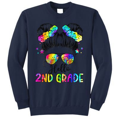 Hello 2nd Grade Messy Hair Bun Girl Back To School First Day Gift Tall Sweatshirt