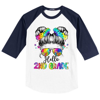 Hello 2nd Grade Messy Hair Bun Girl Back To School First Day Gift Baseball Sleeve Shirt