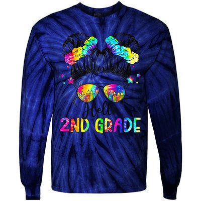 Hello 2nd Grade Messy Hair Bun Girl Back To School First Day Gift Tie-Dye Long Sleeve Shirt