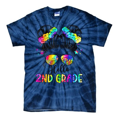 Hello 2nd Grade Messy Hair Bun Girl Back To School First Day Gift Tie-Dye T-Shirt