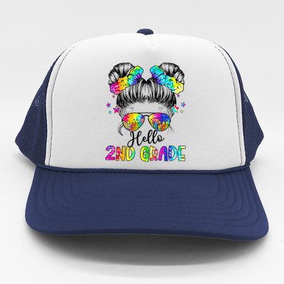 Hello 2nd Grade Messy Hair Bun Girl Back To School First Day Gift Trucker Hat