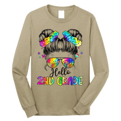 Hello 2nd Grade Messy Hair Bun Girl Back To School First Day Gift Long Sleeve Shirt