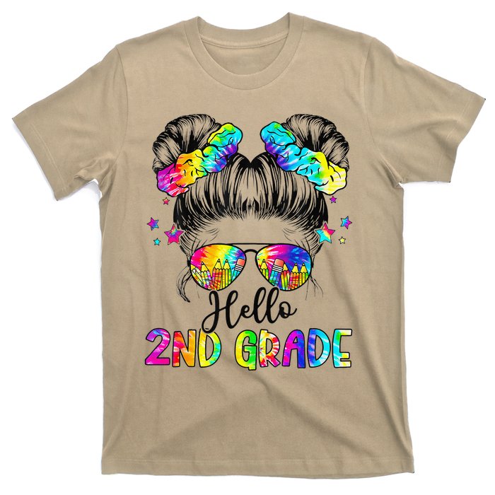 Hello 2nd Grade Messy Hair Bun Girl Back To School First Day Gift T-Shirt