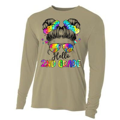 Hello 2nd Grade Messy Hair Bun Girl Back To School First Day Gift Cooling Performance Long Sleeve Crew