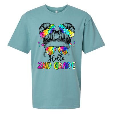 Hello 2nd Grade Messy Hair Bun Girl Back To School First Day Gift Sueded Cloud Jersey T-Shirt