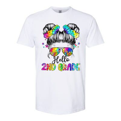 Hello 2nd Grade Messy Hair Bun Girl Back To School First Day Gift Softstyle CVC T-Shirt