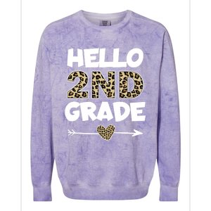 Hello 2nd Grade Leopard Print Second Grade Teacher Kids Gift Colorblast Crewneck Sweatshirt