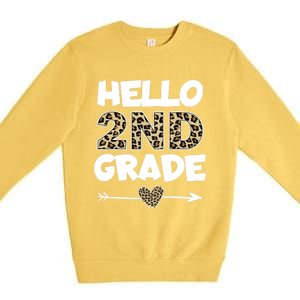 Hello 2nd Grade Leopard Print Second Grade Teacher Kids Gift Premium Crewneck Sweatshirt