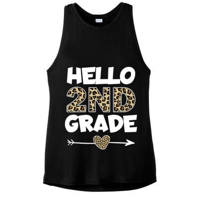 Hello 2nd Grade Leopard Print Second Grade Teacher Kids Gift Ladies PosiCharge Tri-Blend Wicking Tank
