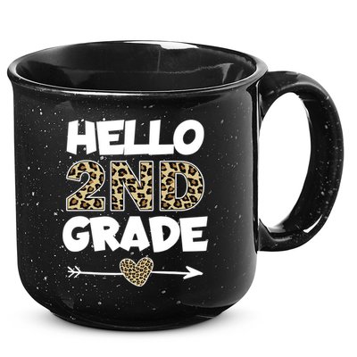 Hello 2nd Grade Leopard Print Second Grade Teacher Kids Gift 15oz Campfire Ceramic Mug