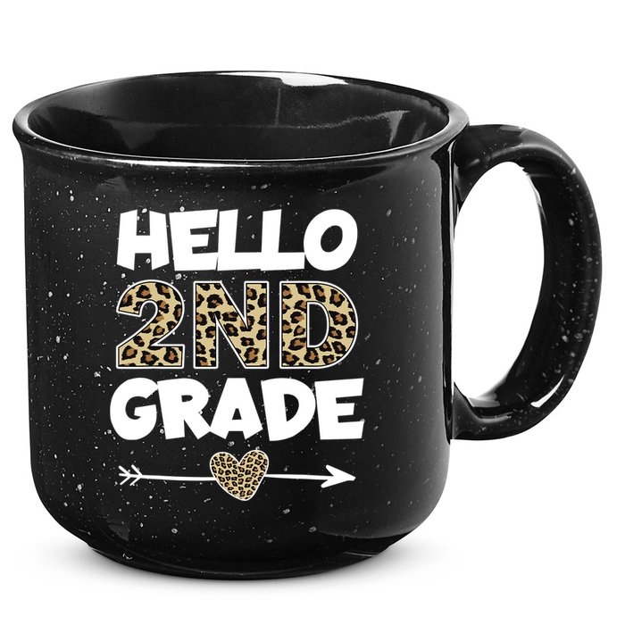 Hello 2nd Grade Leopard Print Second Grade Teacher Kids Gift 15oz Campfire Ceramic Mug