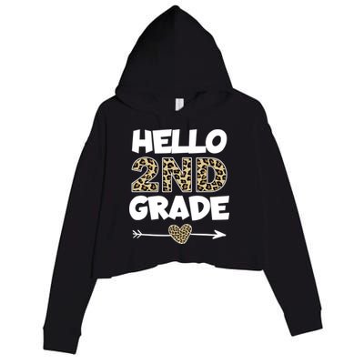 Hello 2nd Grade Leopard Print Second Grade Teacher Kids Gift Crop Fleece Hoodie