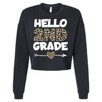Hello 2nd Grade Leopard Print Second Grade Teacher Kids Gift Cropped Pullover Crew