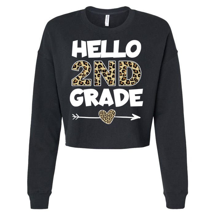 Hello 2nd Grade Leopard Print Second Grade Teacher Kids Gift Cropped Pullover Crew