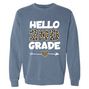 Hello 2nd Grade Leopard Print Second Grade Teacher Kids Gift Garment-Dyed Sweatshirt