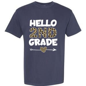 Hello 2nd Grade Leopard Print Second Grade Teacher Kids Gift Garment-Dyed Heavyweight T-Shirt