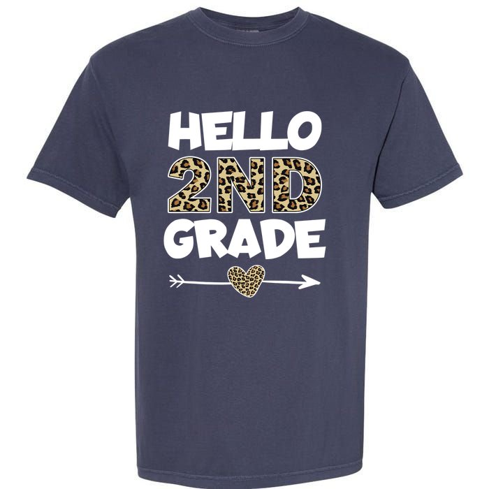 Hello 2nd Grade Leopard Print Second Grade Teacher Kids Gift Garment-Dyed Heavyweight T-Shirt