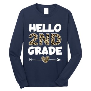 Hello 2nd Grade Leopard Print Second Grade Teacher Kids Gift Long Sleeve Shirt