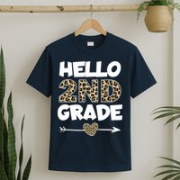 Hello 2nd Grade Leopard Print Second Grade Teacher Kids Gift T-Shirt