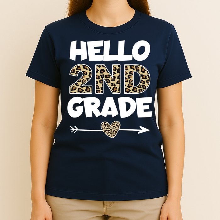 Hello 2nd Grade Leopard Print Second Grade Teacher Kids Gift T-Shirt