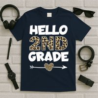 Hello 2nd Grade Leopard Print Second Grade Teacher Kids Gift T-Shirt