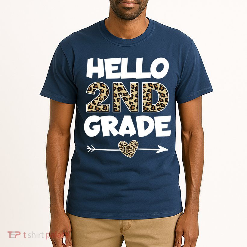 Hello 2nd Grade Leopard Print Second Grade Teacher Kids Gift Tall T-Shirt