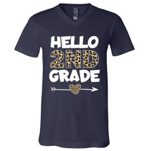 Hello 2nd Grade Leopard Print Second Grade Teacher Kids Gift V-Neck T-Shirt