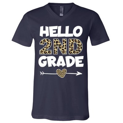 Hello 2nd Grade Leopard Print Second Grade Teacher Kids Gift V-Neck T-Shirt
