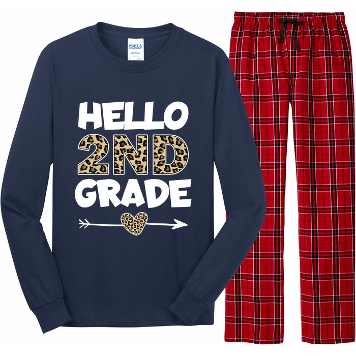 Hello 2nd Grade Leopard Print Second Grade Teacher Kids Gift Long Sleeve Pajama Set