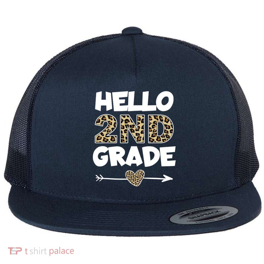 Hello 2nd Grade Leopard Print Second Grade Teacher Kids Gift Flatbill Hat
